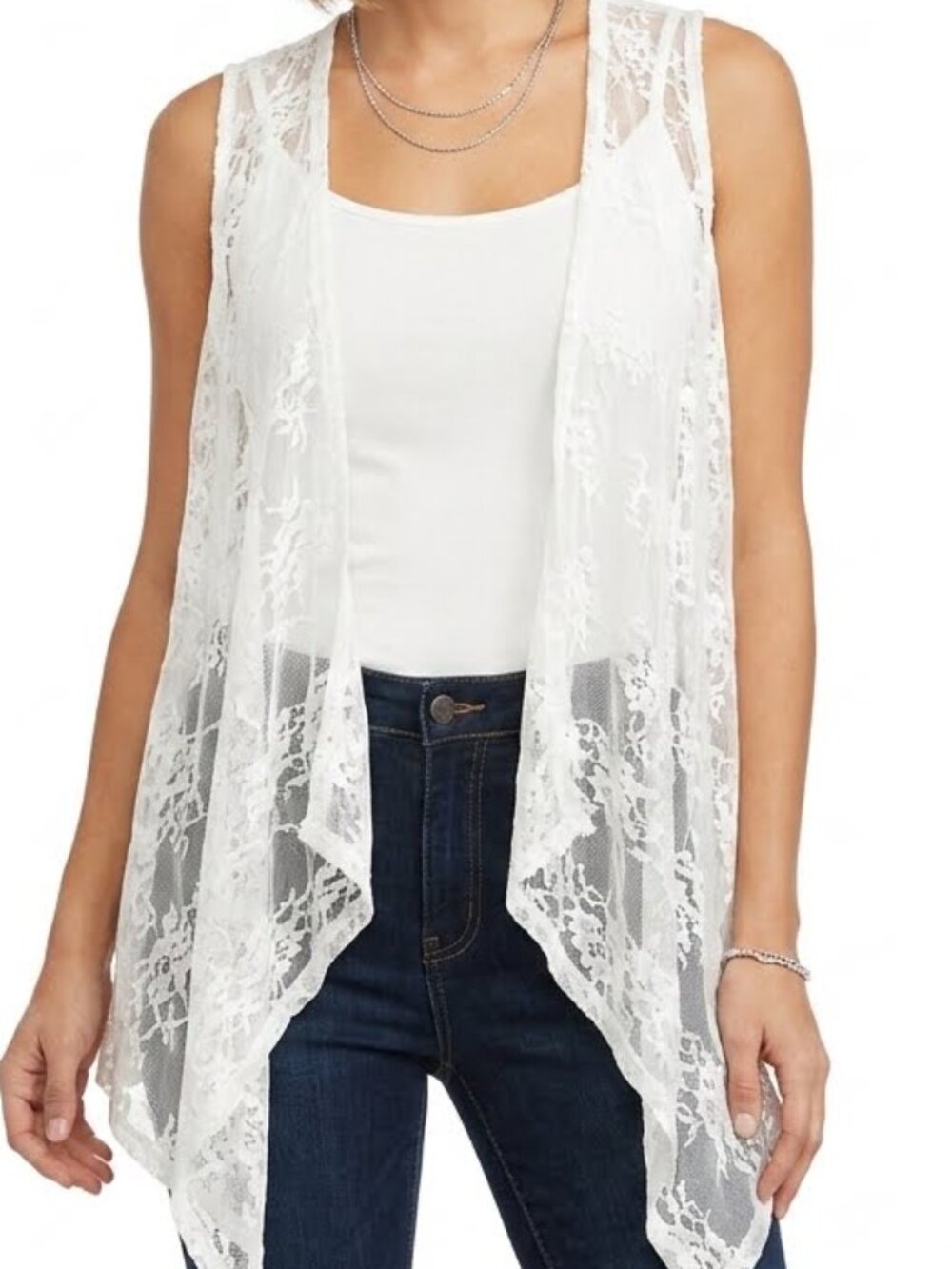 Suzy Shier White Lace Camisole Tank Top With Open Front Duster Size S / M